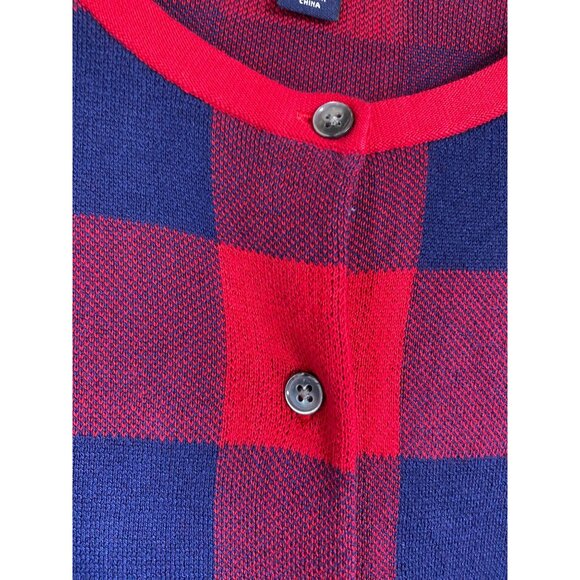 Lands End Supima Cotton Red Blue Buffalo Plaid Button Cardigan Sweater Medium - Picture 10 of 14